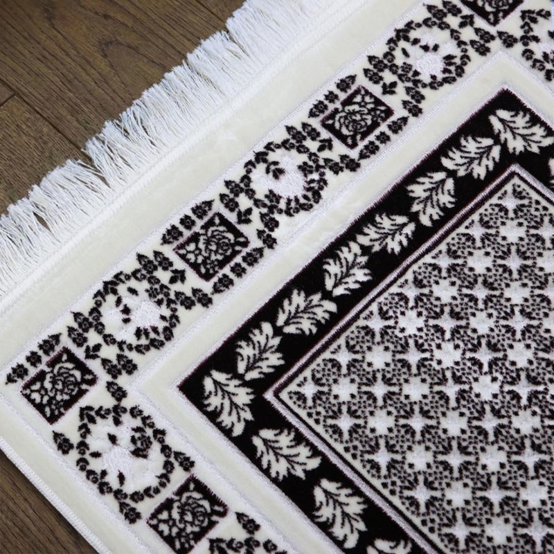 Melen Turkish Acrylic Prayer Rug – Sama – Dark Burgundy – Off-White - Image 2